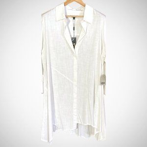 For Cynthia - Asymmetrical, Linen, White, Tunic Shirt - 1x